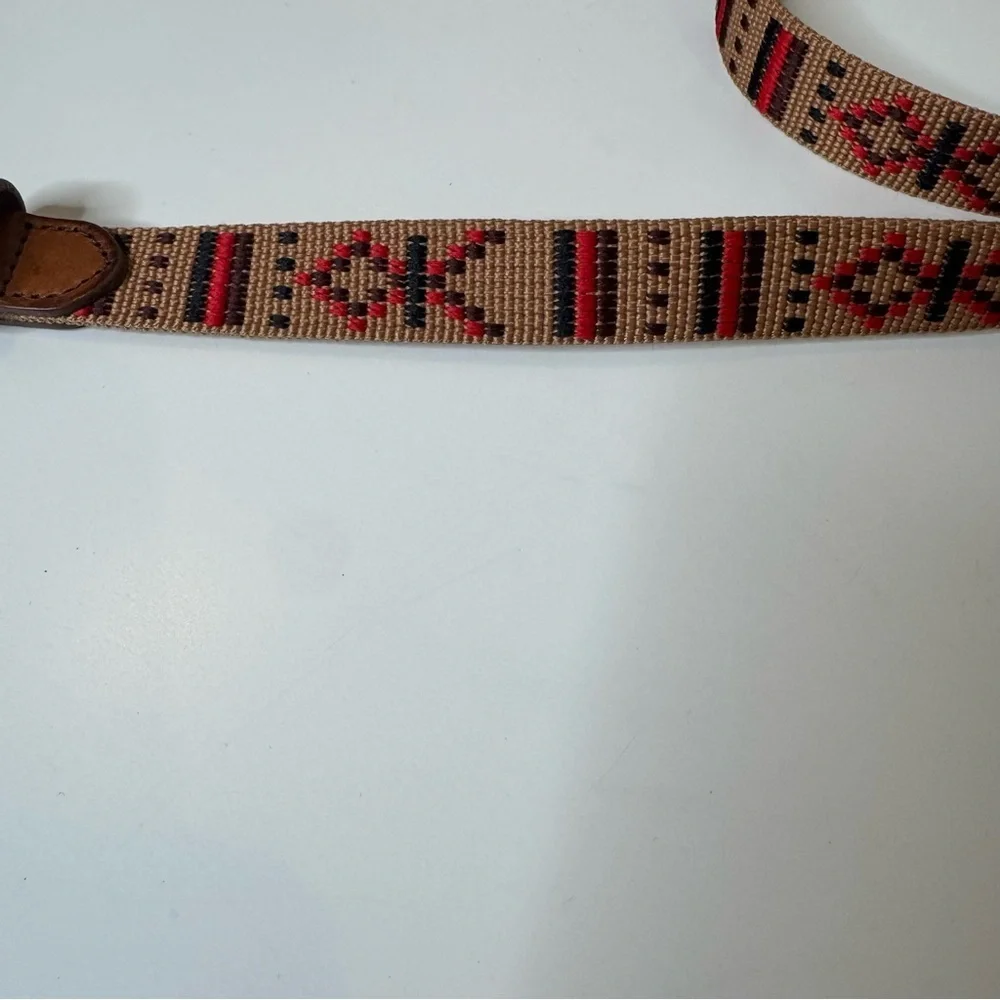 J CREW woven tapestry leather belt, Tan, Black, Red Southwestern Style size XS